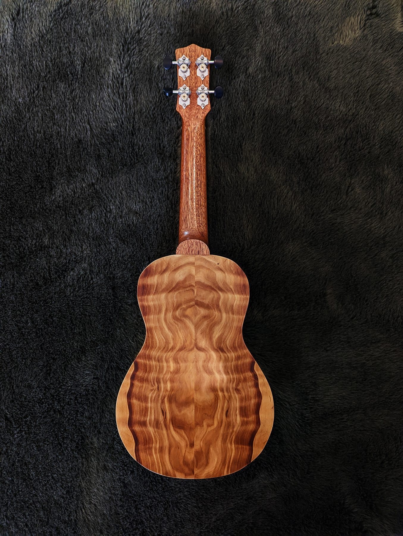 Highly figured curly Callitris back of the ukulele
