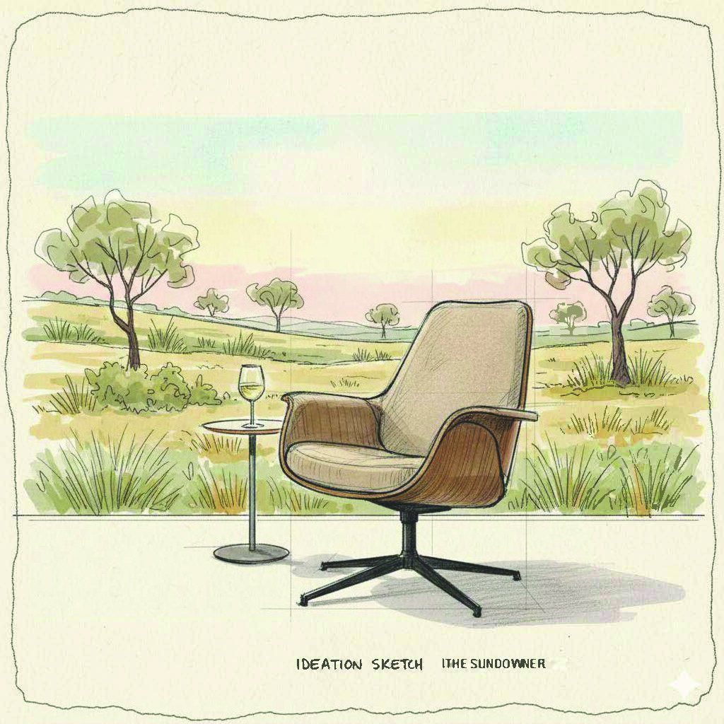 Watercolour-style ideation sketch of The Sundowner in an Australian landscape