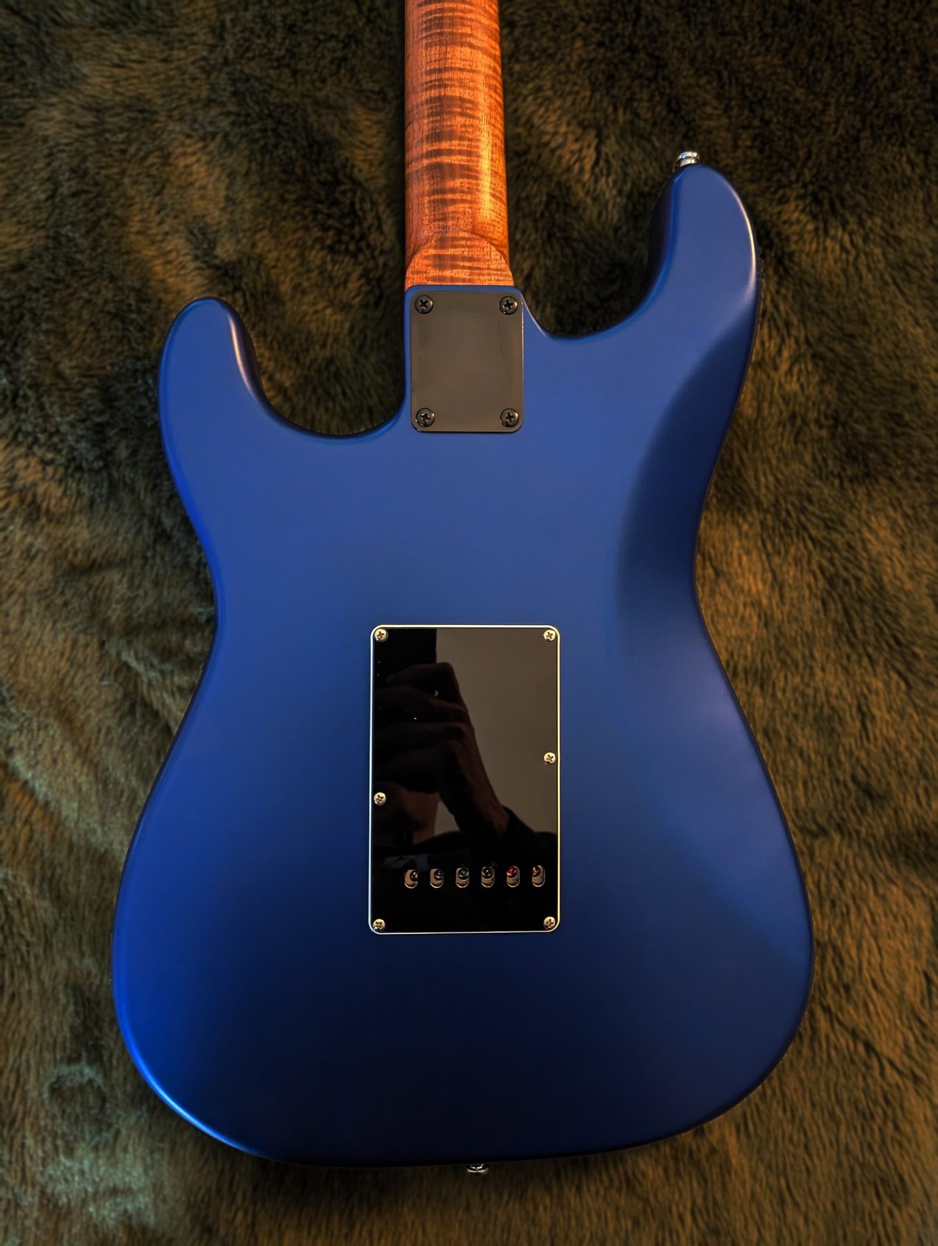 Rear view of the Willowcaster body in deep blue